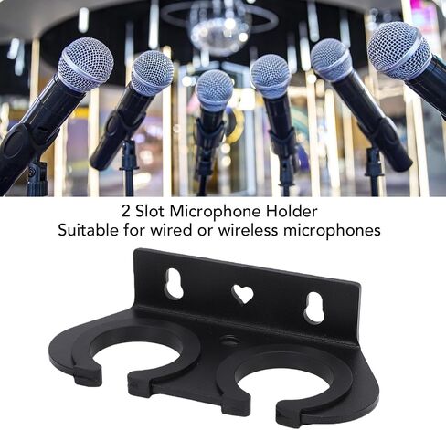 Fockety 2 Slot Multi Microphone Holder, Wired and Wireless Mics Storage Hanger Holds up to 2 Handheld Dynamic Mics, Dual Microphone Holder with Non Slip Rings for Studio, Karaoke in Kuwait
