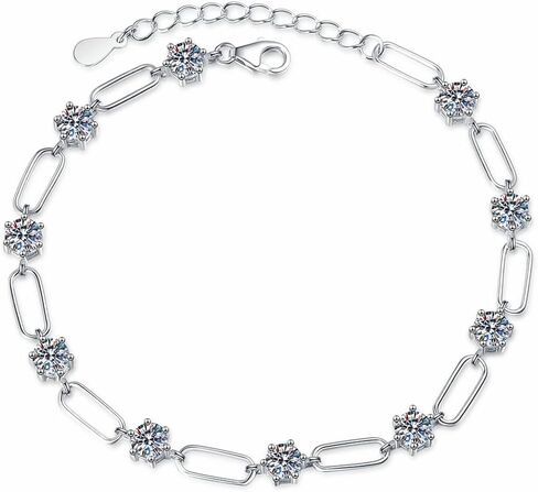 Moissanite Silver Tennis Bracelet for Women, 3.0CT 10-Stone Moissanite Link Bracelet Hypoallergenic 925 Sterling Silver Adjustable 6.5-8 Inch, Spring Bridal Shower Gift for Her in Kuwait