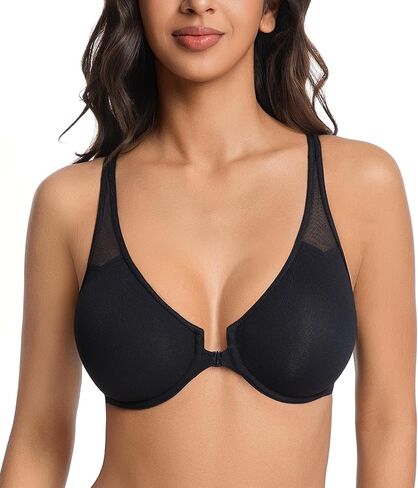 Front Closure Racerback Bra Underwire Deep V Plunge Soft Comfortable Plus Size Bras for Women in Saudi Arabia