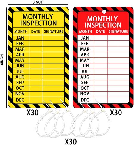 Safety Monthly Inspection Record Sticker and Fire Extinguisher Inspection Tags with Adjustable Zip Ties for Indoor Outdoor,60 Pcs,3x5 Inch in Kuwait