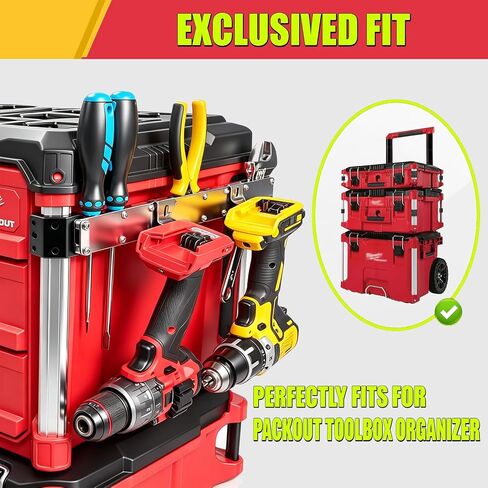 حامل المثقاب يناسب منظم صندوق أدوات Milwaukee Packout | حامل شريط قياس من الفولاذ المقاوم للصدأ، خطافات مثقاب مضادة للسقوط، ملحقات صندوق أدوات بدون مثقاب، منظم أدوات متعدد in Kuwait
