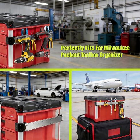حامل المثقاب يناسب منظم صندوق أدوات Milwaukee Packout | حامل شريط قياس من الفولاذ المقاوم للصدأ، خطافات مثقاب مضادة للسقوط، ملحقات صندوق أدوات بدون مثقاب، منظم أدوات متعدد in Kuwait