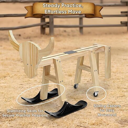 Wooden Calf Roping Dummy - Sliding Practice Steer for Junior & Beginner Ropers, Solid Wood Frame with Smooth Glide Motion in Kuwait