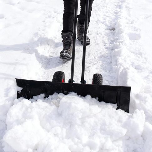 30 Inch Snow Pusher for Cars, Rolling Snow Shovel for Driveway | Wheeled Snow Pusher Heavy Duty | Wide Snow Scoop with Wheels | Metal Snow Sled for Tractor | Ergonomic Snow Remover for Deck in Kuwait