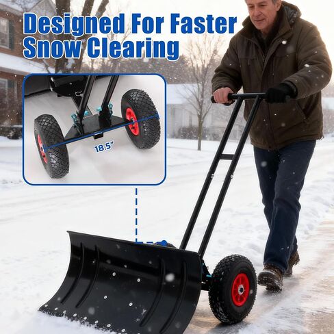 30 Inch Snow Pusher for Cars, Rolling Snow Shovel for Driveway | Wheeled Snow Pusher Heavy Duty | Wide Snow Scoop with Wheels | Metal Snow Sled for Tractor | Ergonomic Snow Remover for Deck in Kuwait