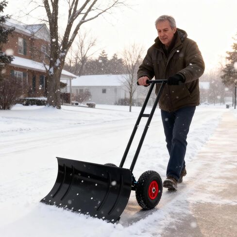 30 Inch Snow Pusher for Cars, Rolling Snow Shovel for Driveway | Wheeled Snow Pusher Heavy Duty | Wide Snow Scoop with Wheels | Metal Snow Sled for Tractor | Ergonomic Snow Remover for Deck in Kuwait