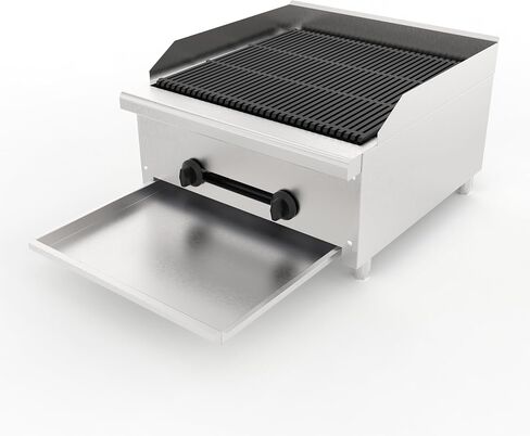Commercial Lava Rock Charbroiler Countertop Grill with Dual Burners, 56000 BTU Output, Cast Iron Cooking Grates, Stainless Steel Restaurant BBQ Broiler for NG or LPG Culinary in Kuwait
