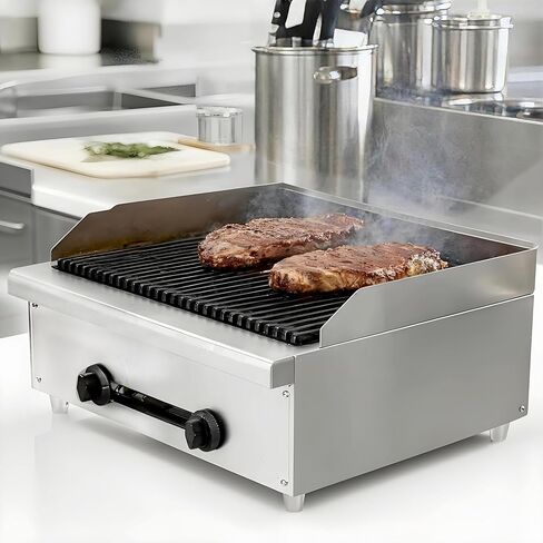 Commercial Lava Rock Charbroiler Countertop Grill with Dual Burners, 56000 BTU Output, Cast Iron Cooking Grates, Stainless Steel Restaurant BBQ Broiler for NG or LPG Culinary in Kuwait