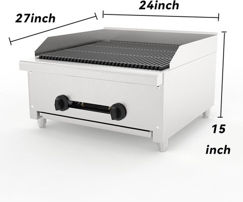 Commercial Lava Rock Charbroiler Countertop Grill with Dual Burners, 56000 BTU Output, Cast Iron Cooking Grates, Stainless Steel Restaurant BBQ Broiler for NG or LPG Culinary in Kuwait
