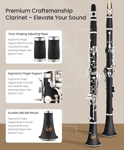 Leo Jaymz Bb Clarinet, Premium Student & Intermediate Clarinet with Durable ABS Body, Nickel-Plated Keys, Complete Kit with Case & Accessories, Ideal for Beginners and Band Performances in Kuwait