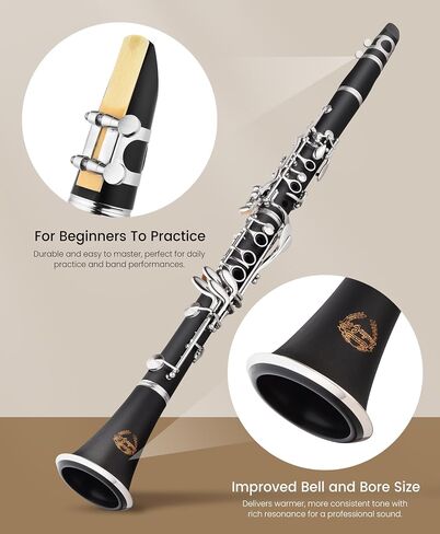 Leo Jaymz Bb Clarinet, Premium Student & Intermediate Clarinet with Durable ABS Body, Nickel-Plated Keys, Complete Kit with Case & Accessories, Ideal for Beginners and Band Performances in Kuwait