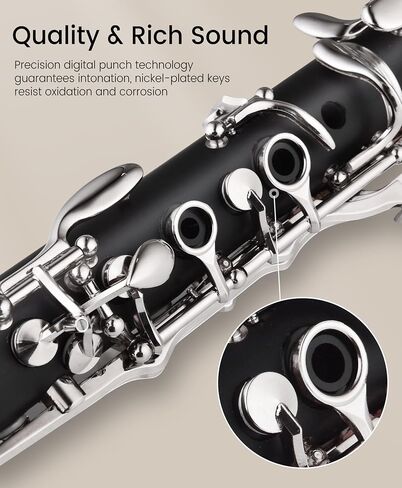 Leo Jaymz Bb Clarinet, Premium Student & Intermediate Clarinet with Durable ABS Body, Nickel-Plated Keys, Complete Kit with Case & Accessories, Ideal for Beginners and Band Performances in Kuwait