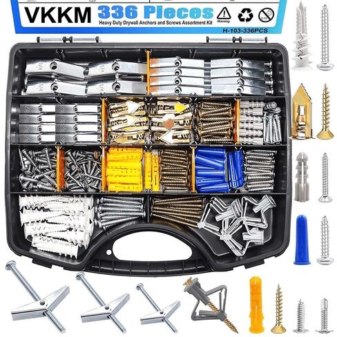336Pcs Heavy Duty Drywall Anchors and Screws Assortment Kit Multi Size Wall Fasteners for Picture Hanging in Kuwait