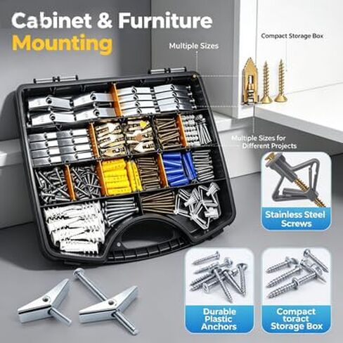 336Pcs Heavy Duty Drywall Anchors and Screws Assortment Kit Multi Size Wall Fasteners for Picture Hanging in Kuwait
