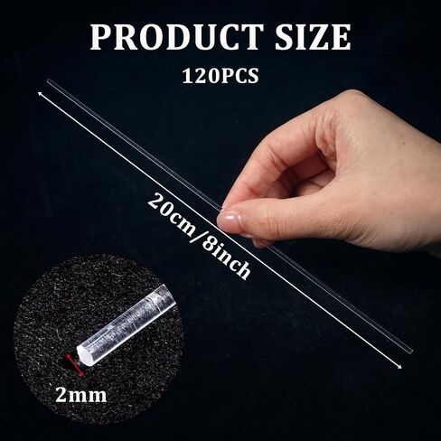 120 Pcs Cake Topper Sticks Clear Acrylic Rods 8 Inch × 2 mm Cake Dowels Round Plastic Strip for Cupcake CakePops Lollipop DIY Crafts in Kuwait