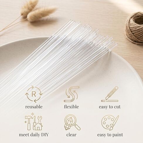 120 Pcs Cake Topper Sticks Clear Acrylic Rods 8 Inch × 2 mm Cake Dowels Round Plastic Strip for Cupcake CakePops Lollipop DIY Crafts in Kuwait
