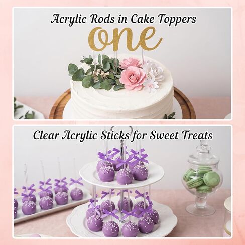 120 Pcs Cake Topper Sticks Clear Acrylic Rods 8 Inch × 2 mm Cake Dowels Round Plastic Strip for Cupcake CakePops Lollipop DIY Crafts in Kuwait