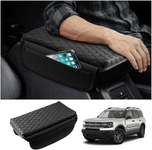 Shademax Center Console Cover for Ford Bronco 2/4 Door 2026 2025 2024 2023 2022 2021 Accessories, Armrest Cover Cushion Pad PU Leather Armrest Seat Box Scratches Protector with Pockets Storage Bag in Saudi Arabia