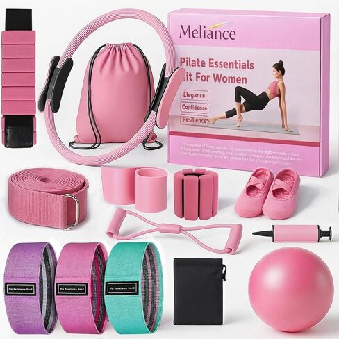 Pilates Kit, Pilates Starter Kit for Home workouts, Pilates Equipment with 12.6" Magic Circle Ring, Yoga Ball, Resistance Bands, Grip Socks, Ankle Weights, Pilates Workout Accessories for Women in Kuwait