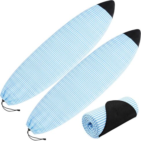 2 Pack Surfboard Sock Cover 6 FT Stretch Protective Surfboard Bag Lightweight Board Cover for Shortboard, Hybrid, Wakesurf Blue and White Striped Surfing Accessories in Kuwait
