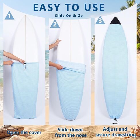 2 Pack Surfboard Sock Cover 6 FT Stretch Protective Surfboard Bag Lightweight Board Cover for Shortboard, Hybrid, Wakesurf Blue and White Striped Surfing Accessories in Kuwait