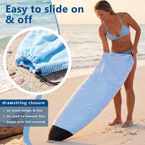 2 Pack Surfboard Sock Cover 6 FT Stretch Protective Surfboard Bag Lightweight Board Cover for Shortboard, Hybrid, Wakesurf Blue and White Striped Surfing Accessories in Kuwait