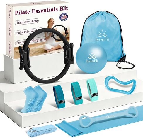 Pilates Ring and Small Ball Set for Women with 5 Resistance Bands, 14 inch Magic Circle Home Workout Essentials Starter Kit for Beginners, Yoga Sets for Full Body Toning Shape in Kuwait