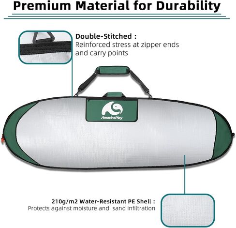 Surfboard Bags Longboard Bag Day Bag 6'0,6'6,7'0,7'6,8'0,9'6,10'0 | Surf Bag fit Surf Hybrid Fish ShortBoard w/Fin Slot for Easy Access,Padded Shoulder Strap,Protect for Daily Local Short Trip in Kuwait