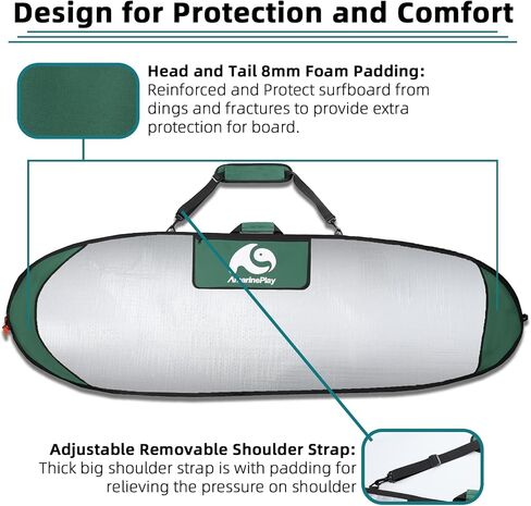 Surfboard Bags Longboard Bag Day Bag 6'0,6'6,7'0,7'6,8'0,9'6,10'0 | Surf Bag fit Surf Hybrid Fish ShortBoard w/Fin Slot for Easy Access,Padded Shoulder Strap,Protect for Daily Local Short Trip in Kuwait