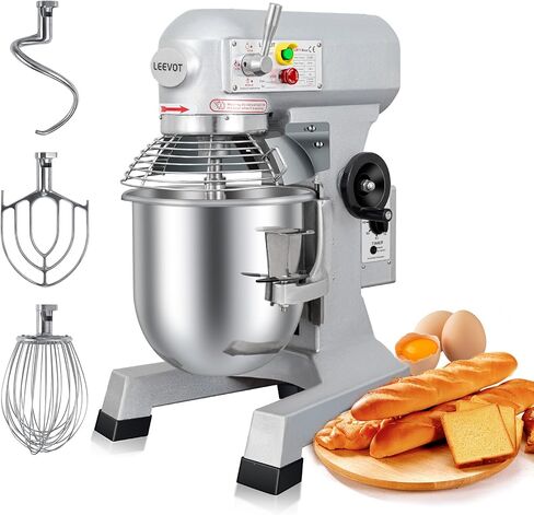 Commercial Food Mixer 10Qt. It can be set to run for 60 minutes at a time,500W Dough Mixer with Stainless Steel Bowl Dough Hooks Whisk Beater, With Safety Guard for Bakeries Restaurants Pizzerias in Saudi Arabia