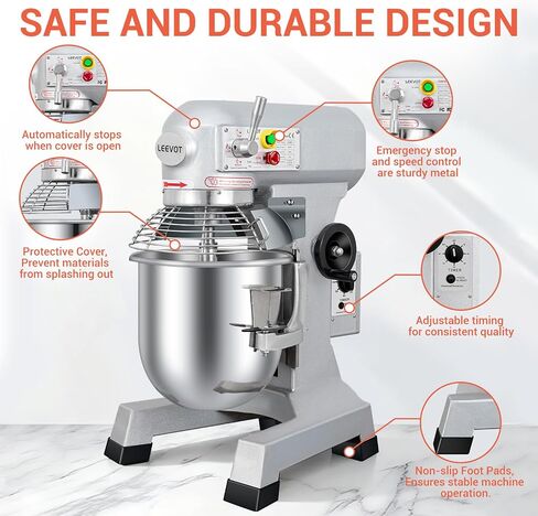 Commercial Food Mixer 10Qt. It can be set to run for 60 minutes at a time,500W Dough Mixer with Stainless Steel Bowl Dough Hooks Whisk Beater, With Safety Guard for Bakeries Restaurants Pizzerias in Saudi Arabia