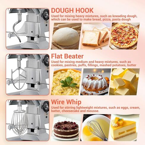 Commercial Food Mixer 10Qt. It can be set to run for 60 minutes at a time,500W Dough Mixer with Stainless Steel Bowl Dough Hooks Whisk Beater, With Safety Guard for Bakeries Restaurants Pizzerias in Saudi Arabia