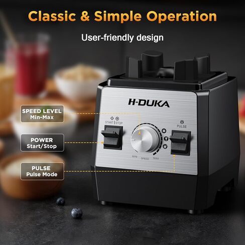خلاط H-Duka، خلاطات كونترتوب للمطبخ مع إبريق 64oz، خلاط قوي 25000 PRM للعصائر، سحق الثلج، الفواكه المجمدة، الحليب المخفوق، وظيفة النبض، التنظيف الذاتي (أسود فضي) in Kuwait