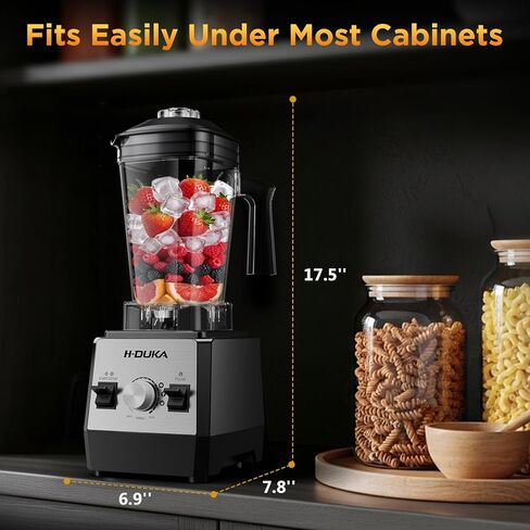 خلاط H-Duka، خلاطات كونترتوب للمطبخ مع إبريق 64oz، خلاط قوي 25000 PRM للعصائر، سحق الثلج، الفواكه المجمدة، الحليب المخفوق، وظيفة النبض، التنظيف الذاتي (أسود فضي) in Kuwait