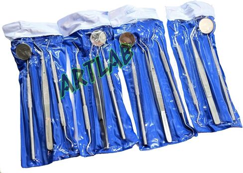 4 German Basic Dental Sets Explorer Probe Plus Dental Mirror Plus College Cotton PLIER CYNAMED in Kuwait