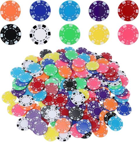 Coopay 100 Pcs Plastic Poker Chips for Texas Hold'em, Blackjack, Poker Chips Set with Dice Striped Edges for Card Board Game, Card Club Late Game Night Home Themed Events Party Supplies in Kuwait