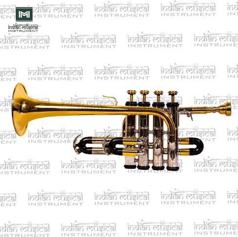 Piccolo Trumpet with 4 Smooth Valves Bb Pitch Brass Mouthpiece and Carry Case for Students, Beginners and Intermediate (SILVER GOLD BRASS) in Saudi Arabia