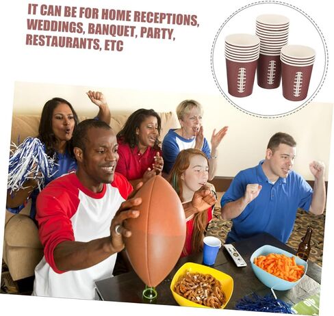 Veemoon 48pcs Rugby Pattern Disposable Paper Cups, Brown Football Party Cups for Sports Events, Tailgating, Birthday, Office Water Holder in Saudi Arabia