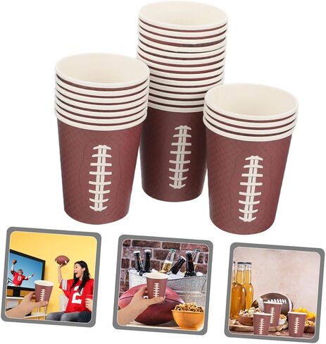 Veemoon 48pcs Rugby Pattern Disposable Paper Cups, Brown Football Party Cups for Sports Events, Tailgating, Birthday, Office Water Holder in Saudi Arabia