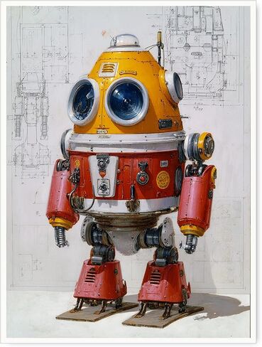 لوحة فنية جدارية لروبوت Steampunk - طباعة قماشية لروبوت ميكانيكي قديم، ملصق خيال علمي صناعي، عمل فني لآلة Steampunk لغرفة الألعاب أو ديكور كهف الرجل 12 × 16 بوصة غير مؤطرة in Kuwait