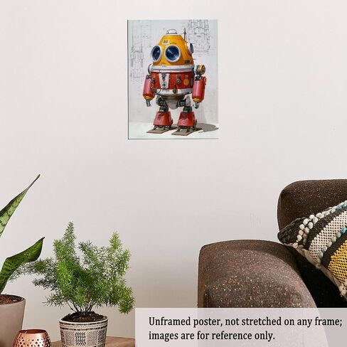 لوحة فنية جدارية لروبوت Steampunk - طباعة قماشية لروبوت ميكانيكي قديم، ملصق خيال علمي صناعي، عمل فني لآلة Steampunk لغرفة الألعاب أو ديكور كهف الرجل 12 × 16 بوصة غير مؤطرة in Kuwait