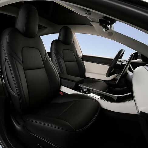 NLQR Full Seat Cover Set PU Leather Perforated Protector Cushion White Compatible with Tesla Model 3 2017 2018 2019 2020 2021 2022 2023 in Saudi Arabia