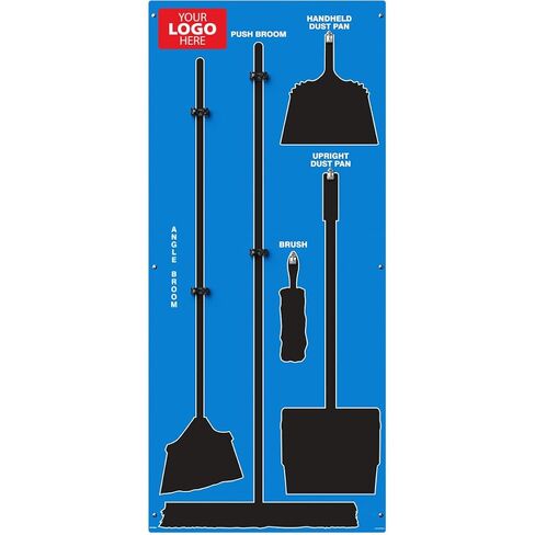 Custom Logo Clean & Sweep 5S Shadow Board/Wall Mount Broom Holder, 68" x 30" Board, 5S Cleaning Station - Board Only, Tools Sold Separately, Made in the USA by AccuformNMC in Kuwait
