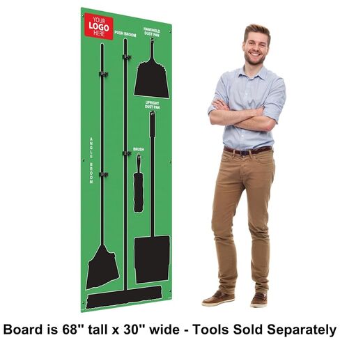 Custom Logo Clean & Sweep 5S Shadow Board/Wall Mount Broom Holder, 68" x 30" Board, 5S Cleaning Station - Board Only, Tools Sold Separately, Made in the USA by AccuformNMC in Kuwait