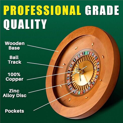 18" Wooden Roulette Wheel Set for Adults - Smooth Action Casino Game, Perfect for Family Game Night & Professional Use, Fun & Engaging Entertainment in Kuwait