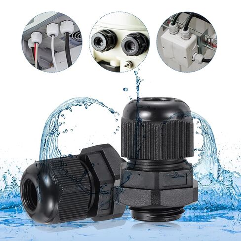 MECCANIXITY 30 Pcs M16 Cable Gland, 4-8mm Wire Hole Waterproof Nylon Joint for Cable Fixing, Wiring, Repairing, Gland Replacement, Electrical Appliances, Black in Kuwait