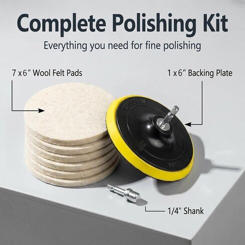 6" Felt Polishing Pads Kits, 1/4" Shank with 5/8"-11 Thread Compressed Wool Felt Polishing Kits for Drill Rotary Tools in Kuwait
