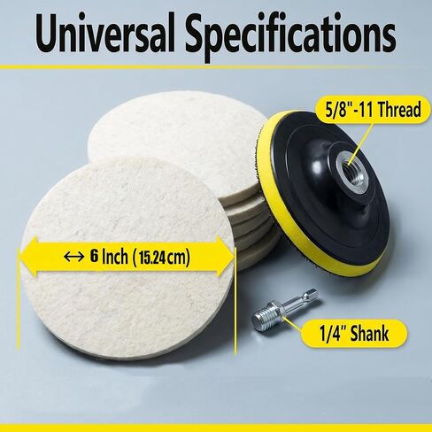6" Felt Polishing Pads Kits, 1/4" Shank with 5/8"-11 Thread Compressed Wool Felt Polishing Kits for Drill Rotary Tools in Kuwait