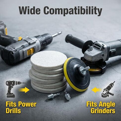 6" Felt Polishing Pads Kits, 1/4" Shank with 5/8"-11 Thread Compressed Wool Felt Polishing Kits for Drill Rotary Tools in Kuwait