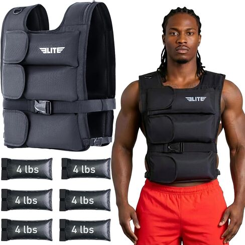 Elite Sports Weighted Vest for Men & Women, 4lb/8lb/12lb/16lb/20lb/24lb Reflective Adjustable Weight Vest Workout, Exercise, Running, Weight Loss & Strength Training (UN-FILLED) in Kuwait
